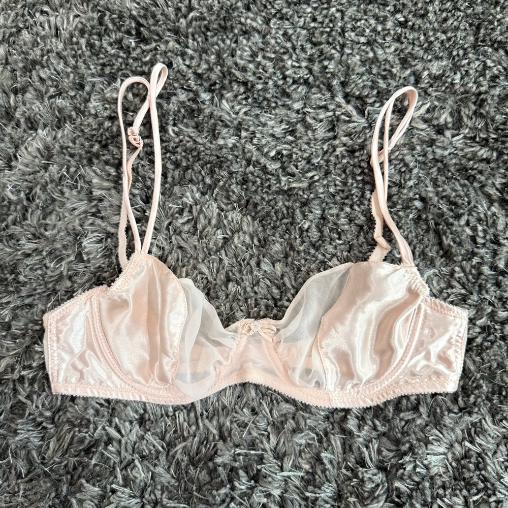 Jezebel Satin and Sheer Unlined Bra in Pink, Size 34B